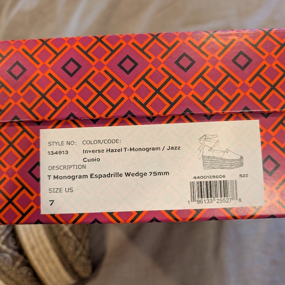 NEW Never Worn Size 7 Tory Burch T Monogram Espadrille Wedge 75mm - Picture 5 of 5